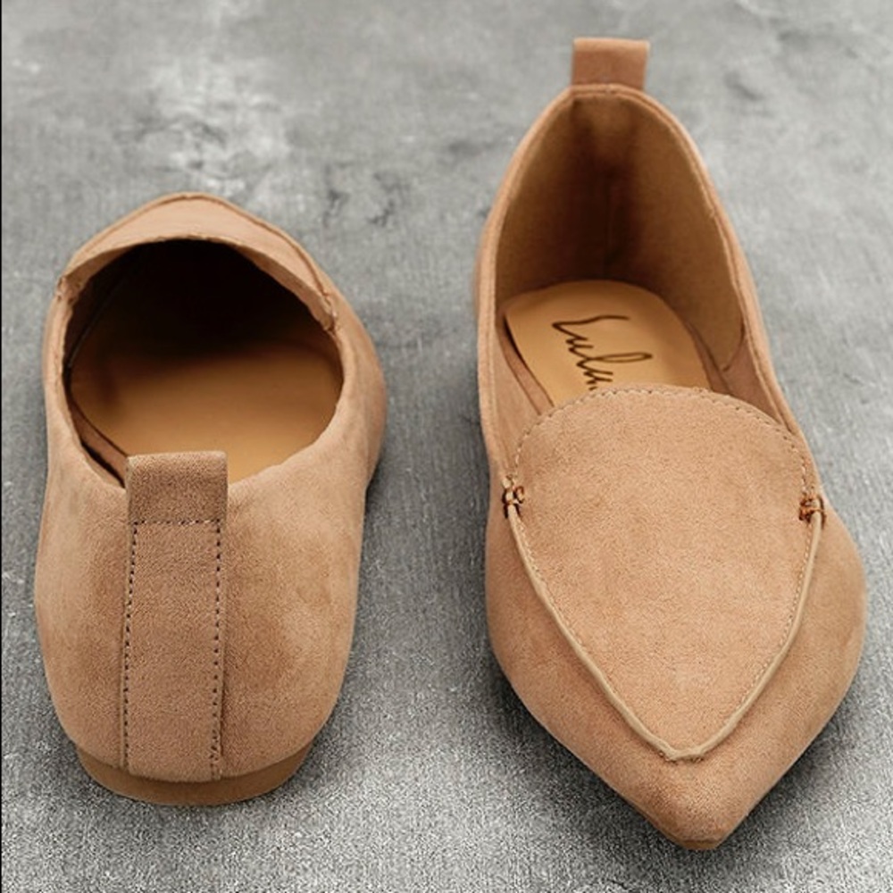 Camel Suede Pointed Loafers